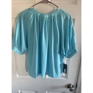 Worthington Womens Blouse Size Small Light Blue High Neck Flowy Top Shirt